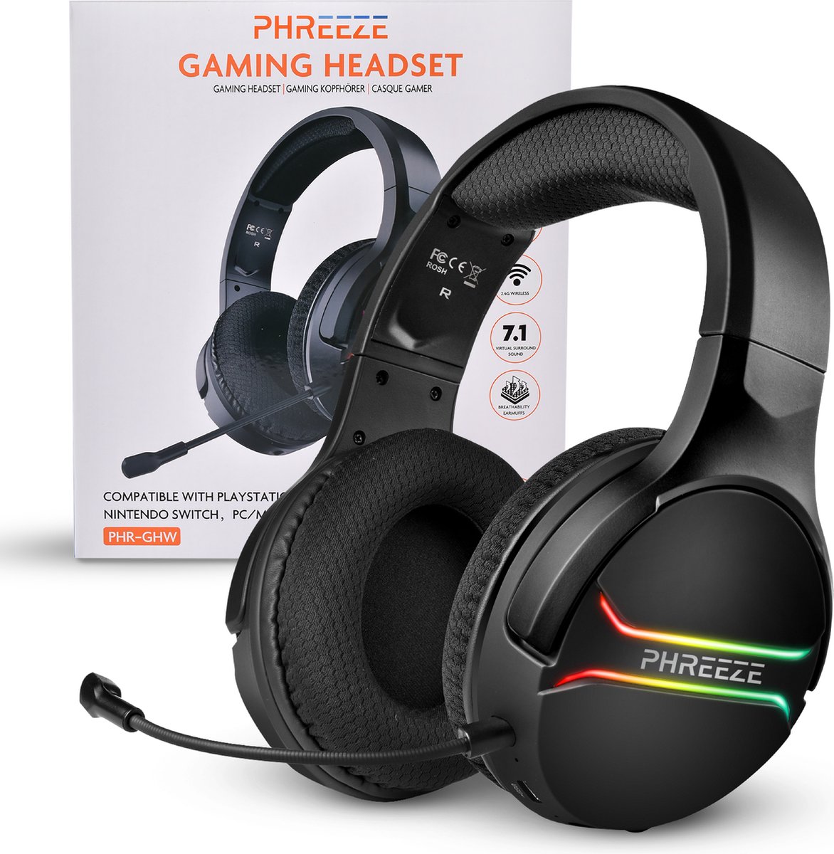 kollidere midler Ernæring Phreeze GH-W Draadloze Gaming Headset met Microfoon - 2.4 GHZ Draadloos  USB-C en USB-A... | bol.com