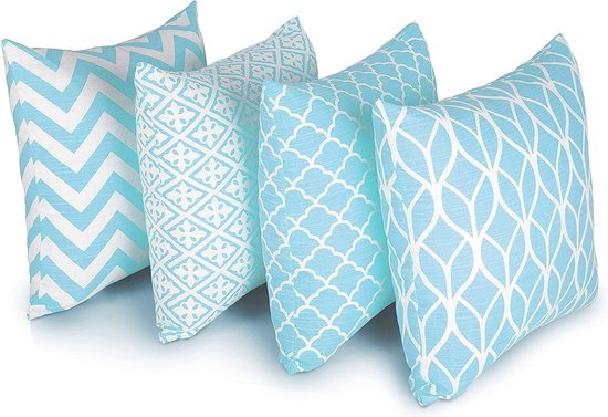 Bonhause Coastal kussenhoezen 45 x 45 cm koraal zeester zeester zeeschelp strand decoratieve kussenhoezen oceaanblauwe kussenslopen voor slaapbank thuis patio decoratie set van 4 Bonhause Coastal kussenhoezen 45 x 45 cm koraal zeester zeester zeeschelp strand decoratieve kussenhoezen oceaanblauwe kussenslopen voor slaapbank thuis patio decoratie set van 4