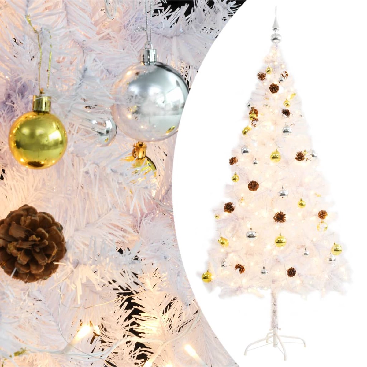 Prolenta Premium - Kunstkerstboom met kerstballen en LED's 180 cm wit