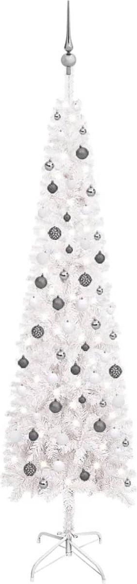 Prolenta Premium - Kerstboom met LED's en kerstballen smal 240 cm wit