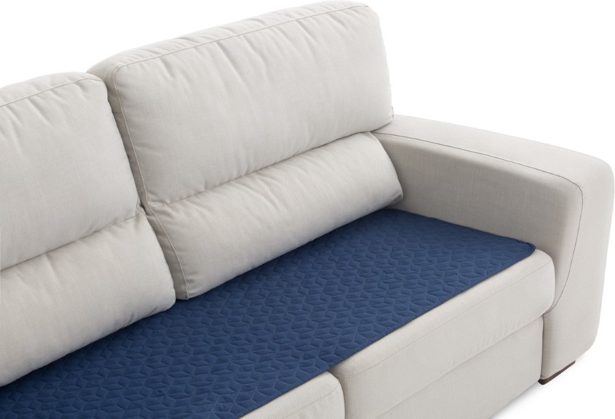 Banktopper Geo Blauw - 200cm breed - Waterafstotend en Vlekbestendig - Antislip Onderkant - Comfortabel en Duurzaam - Ideaal voor Huishoudens met Kinderen en Huisdieren