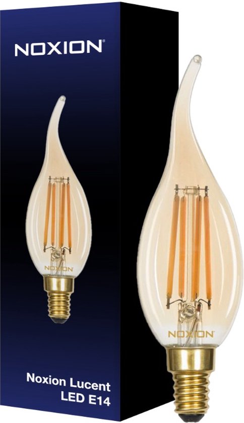 Noxion Lucent LED E14 gebogen punt Kaars Filament Amber 4.1W 350lm - 822 Zeer Warm Wit | Dimbaar - Vervangt 40W.