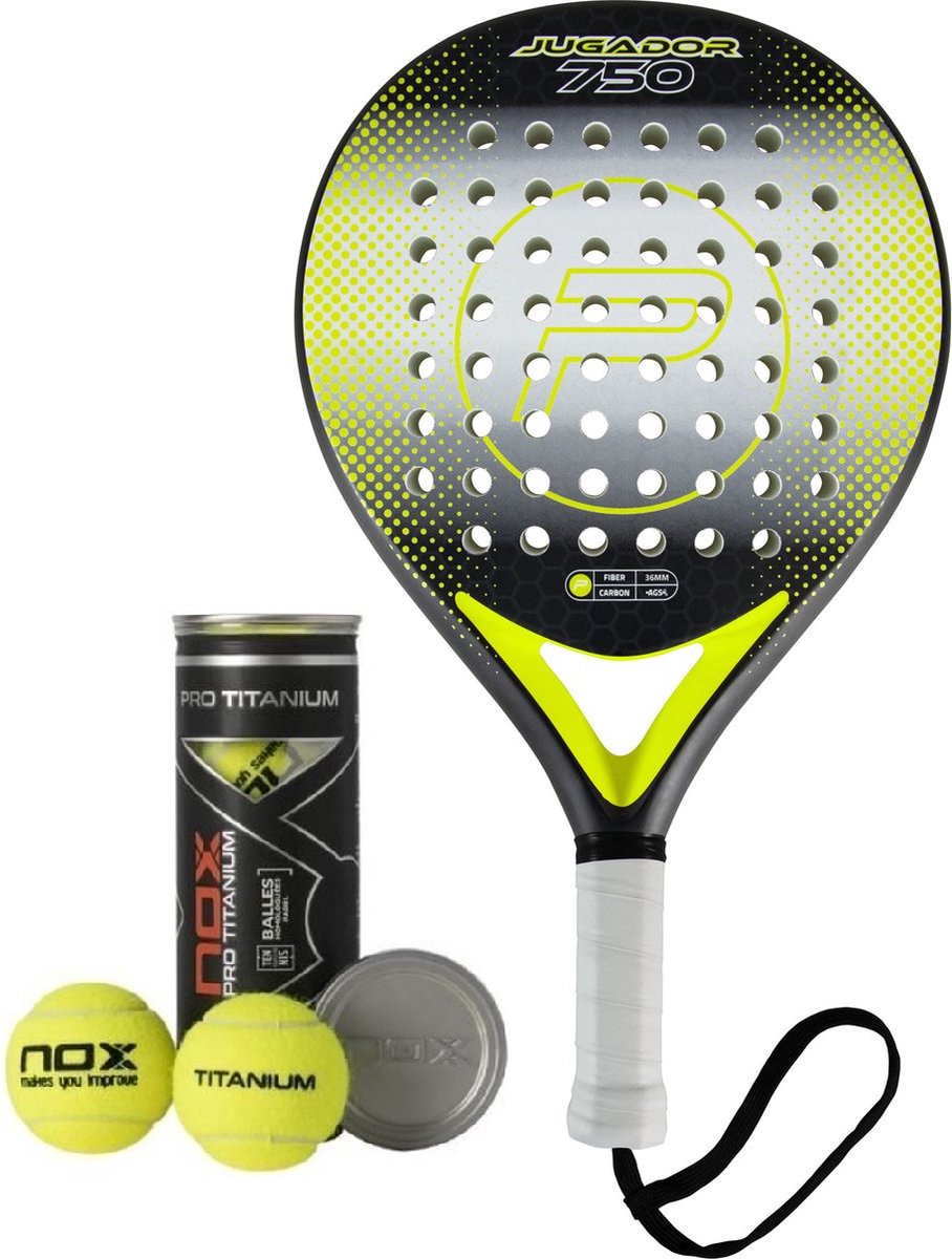 Pure2Improve Padel Racket Jugador 750 - Rond - Zwart & Geel - Inc. 3 Nox Ballen