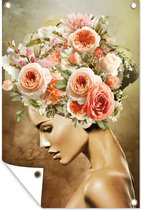 Tuindecoratie Vrouw - Bloemen - Roze - 40x60 cm - Tuinposter - Tuindoek - Buitenposter