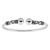 Zilveren armband dames | Zilveren armband, bangle in Bali stijl met spiralen en gladde kralen