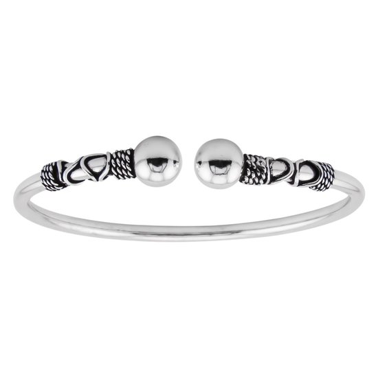 Bracelet en argent dames | Bracelet en argent, jonc style Bali avec  spirales et perles... | bol