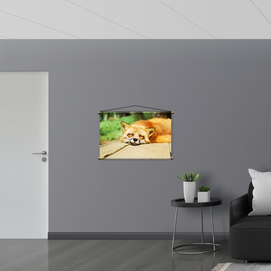 WallClassics - Affiche Textile - Renard Endormi - 90x60 cm Photo sur Textile
