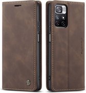 CaseMe - Hoesje geschikt voor Xiaomi Redmi Note 11 - Wallet Book Case - Magneetsluiting - Donker Bruin