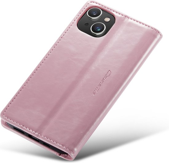 CaseMe - Coque de téléphone adaptée pour Apple iPhone 14 - Etui portefeuille à rabat - Fermeture magnétique - Rose