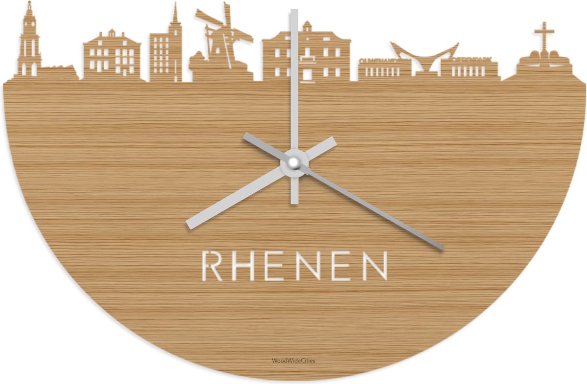 Skyline Klok Rhenen Bamboe hout - Ø 40 cm - Stil uurwerk - Wanddecoratie - Meer steden beschikbaar - Woonkamer idee - Woondecoratie - City Art - Steden kunst - Cadeau voor hem - Cadeau voor haar - Jubileum - Trouwerij - Housewarming - WoodWideCities