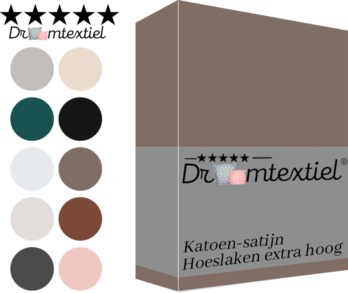 Droomtextiel Katoen - Satijnen Hoeslaken Taupe - Lits-Jumeaux - 180x220 cm - Hoogwaardige Kwaliteit - Super Zacht - Hoge Hoek -