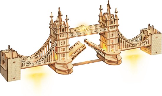 Robotime Tower Bridge met Verlichting - 113 Stukjes - 3d Houten Puzzel - 7.5 x 36 x 11 cm - Modelbouwpakket voor Volwassenen en Kinderen - Londen - DIY