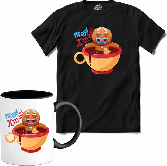 Hot choco koekie - T-Shirt met mok - Meisjes - Zwart - Maat 12 jaar