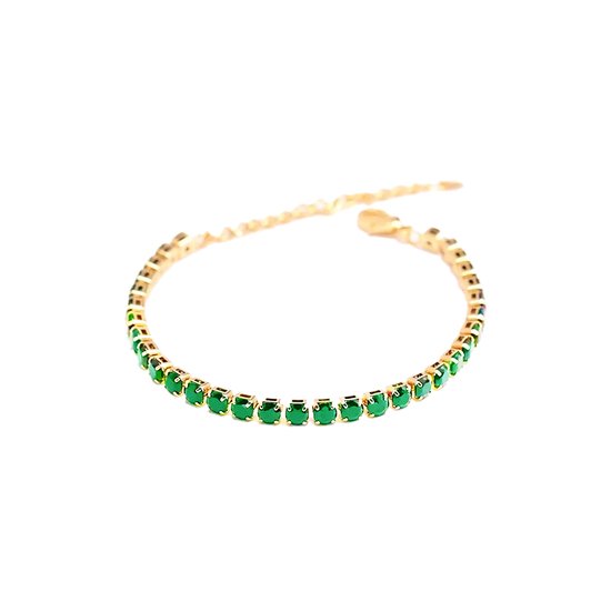 Armband Dames Goudkleurig Tennis Bracelet Geboortesteen Mei Smaragd Diamand