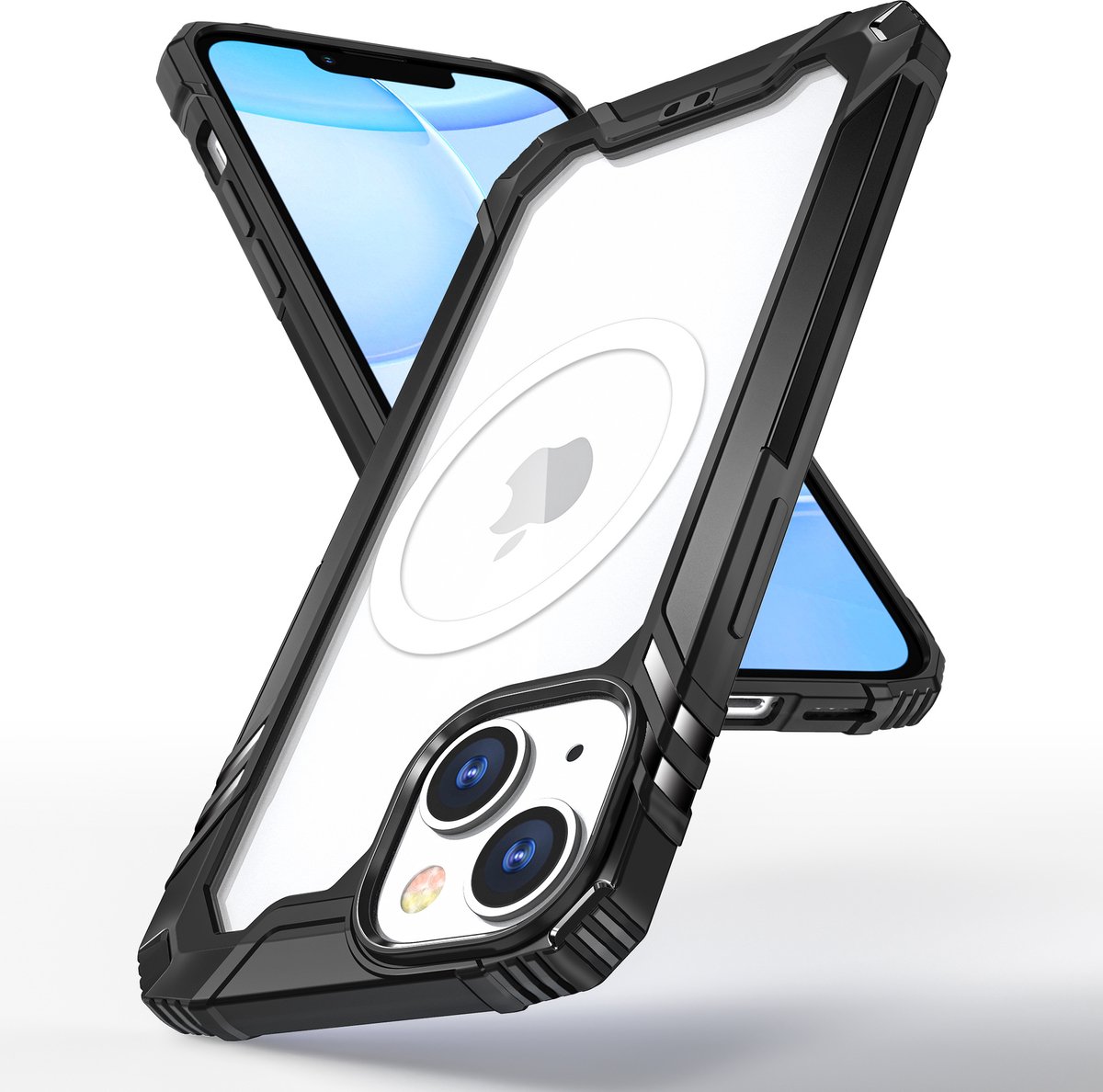 Hoesje Geschikt voor iPhone 14 Plus Magsafe hoes Ring Shockproof bumper case – Zwart