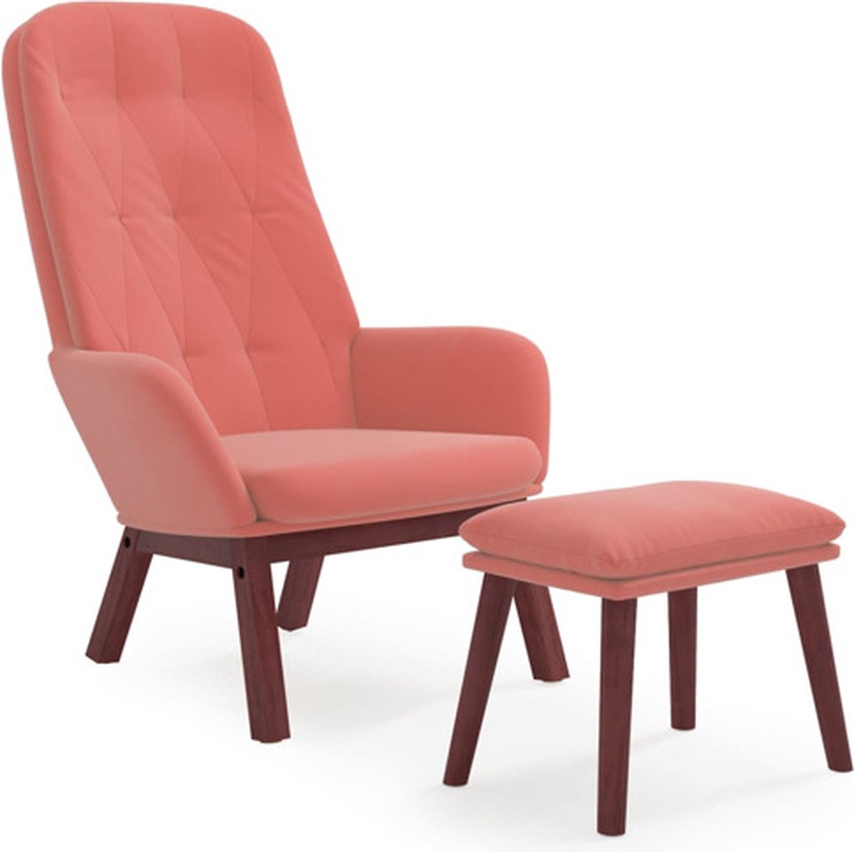 vidaXL Relaxstoel - met - voetenbank - fluweel - roze