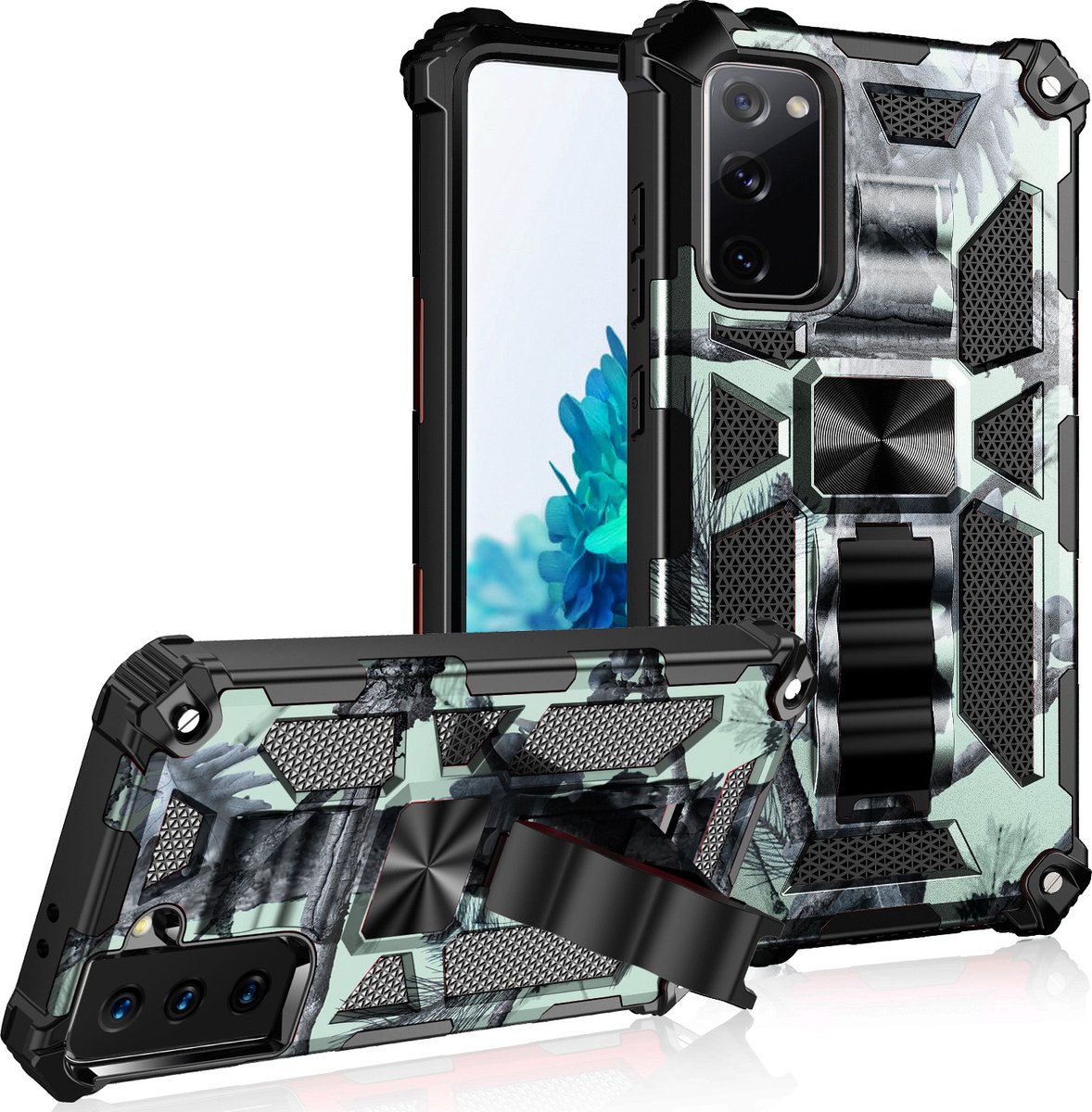 Samsung S21 Plus hoesje rugged extreme backcover met kickstand Camouflage - Marine Blauw