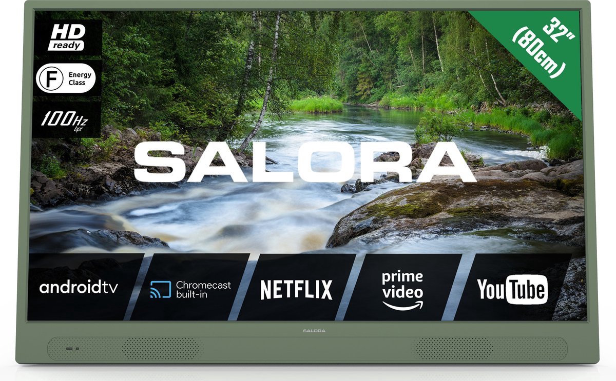 Salora - LANGATON32MG - Kleur Army Green - Draadloze TV HD met 4uurs Accu - Google, Android, Chromecast en WiFi