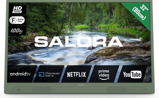 Salora - LANGATON32MG - Draadloze TV met 4uurs Accu - Kleur Army Green - Google, Android, Chromecast en WiFi