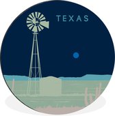 WallCircle - Wandcirkel - Muurcirkel - Texas - Windmolen - Amerika - Illustratie - USA - Aluminium - Dibond - ⌀ 60 cm - Binnen en Buiten
