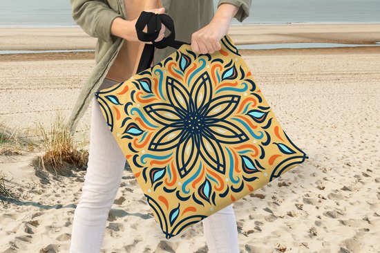 Sac bandoulière - Sac de plage - Shopper Bloem - Feuilles - Zwart - Jaune - 45x45 cm - Sac en coton