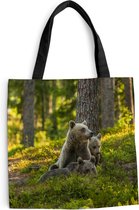 MuchoWow® Schoudertas - Strandtas - Big Shopper - Boodschappentas - Beer - Bruin - Bos - 40x40 cm - Katoenen tas