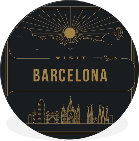 WallCircle - Wandcirkel - Muurcirkel - Stadsaanzicht Barcelona - wit - Aluminium - Dibond - ⌀ 90 cm - Binnen en Buiten