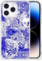 Shockproof Case Geschikt voor iPhone 14 Pro Smartphone hoesje met doorzichtige rand Angel Skull Blue