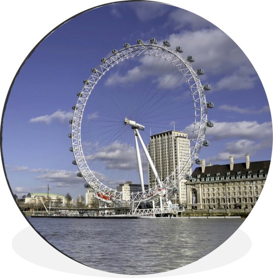 WallCircle - Wandcirkel - Muurcirkel - Londen - Reuzenrad - London Eye - Wolken - Aluminium - Dibond - ⌀ 60 cm - Binnen en Buiten