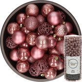 Decoris Kerstballen - 37x stuks - 6 cm - incl. kralenslinger - oudroze - kunststof