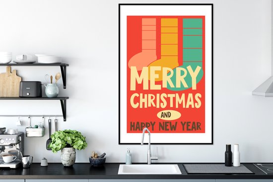 Illustration de Noël de chaussettes avec la citation Joyeux Noël et Happy Année 80x120 cm