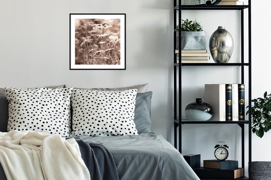 Cadre photo avec affiche - Plantes - Fleurs - Hiver - Neige - Sépia - 40x40 cm - Cadre pour affiche