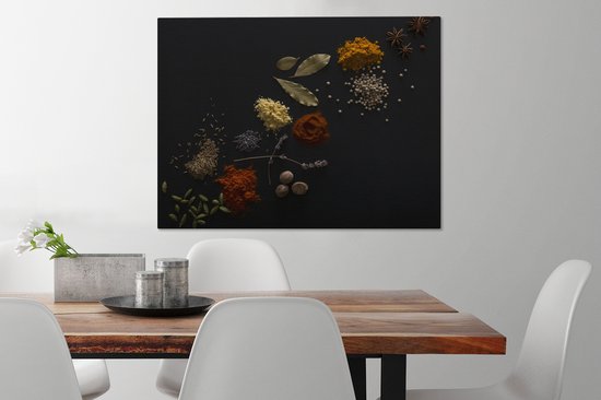 Canvas Schilderij Kruiden - Zwart - Specerijen - Keuken - Koken - 80x60 cm - Wanddecoratie