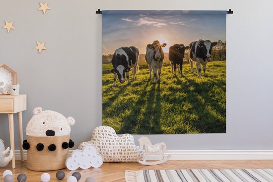 Tapisserie - Tapisserie - Vaches - Soleil - Herbe - Animaux - Ferme - 150x150 cm - Tapisserie