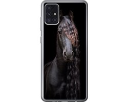 Telefoonhoesje Geschikt voor Samsung Galaxy A52 5G hoesje - Paarden - Fries - Manen - Zwart - Dieren - Siliconen Telefoonhoesje
