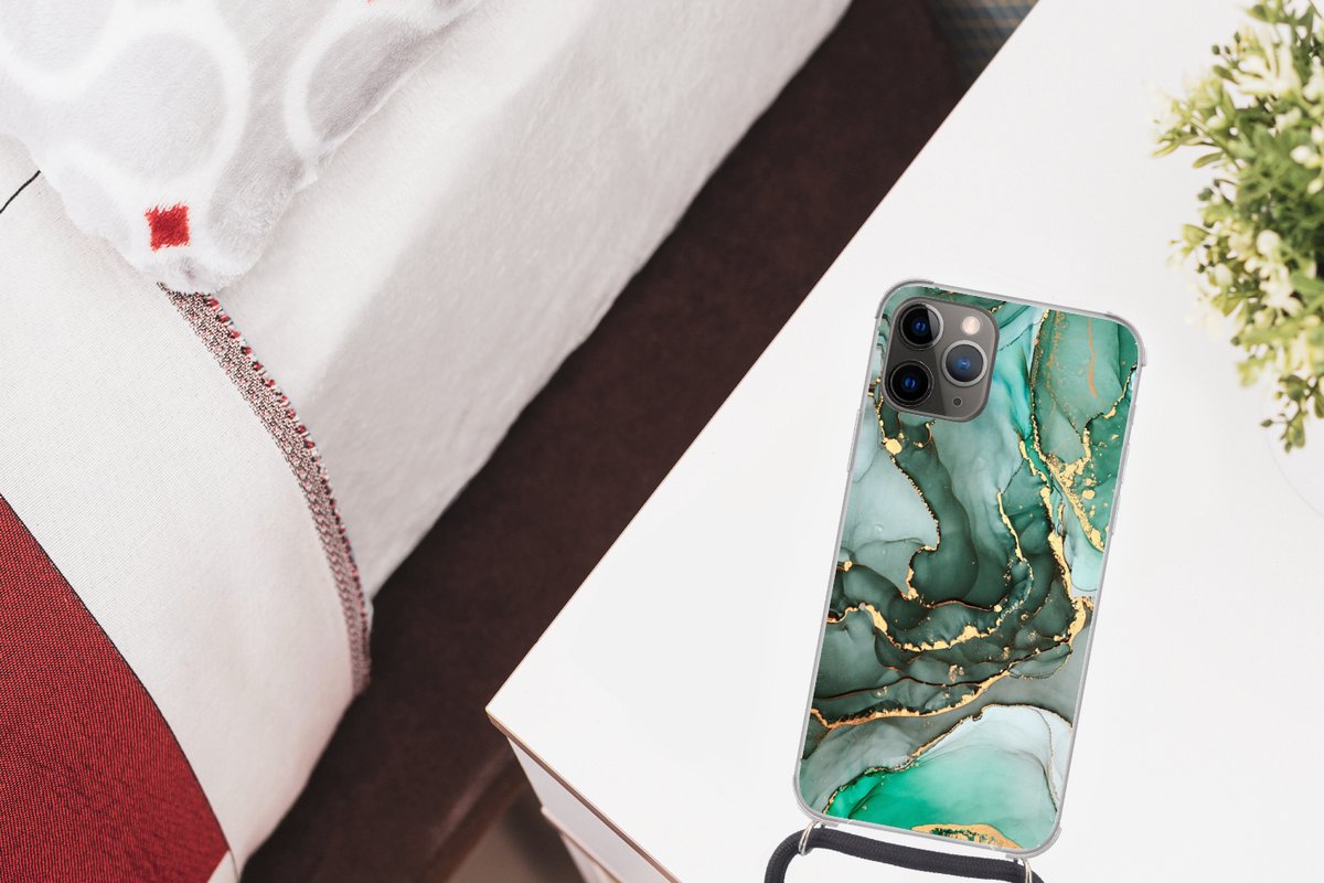 Coque avec cordon iPhone 11 Pro - Goud - Marbre - Vert - Luxe