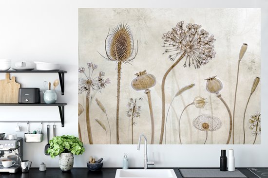 Stickers muraux - Feuille autocollante - Fleurs - Aquarelle - Nature morte - Marron - Vintage - 160x120 cm - Film adhésif - Stickers muraux chambre d'enfant - Papier peint autocollant XXL - Papier peint autocollant - Feuille autocollante