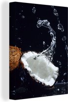Canvas schilderij 120x160 cm - Wanddecoratie Kokosnoot - Stilleven - Water - Zwart - Fruit - Muurdecoratie woonkamer - Slaapkamer decoratie - Kamer accessoires - Schilderijen