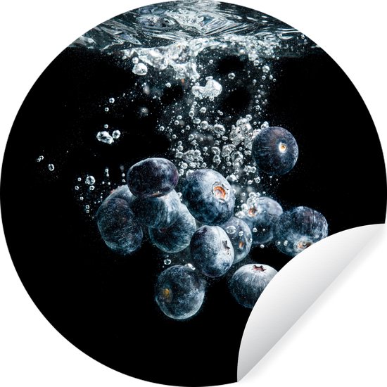 WallCircle - Muurstickers - Behangcirkel - Blauwe bessen - Fruit - bes - Stilleven - Water - Zwart - ⌀ 120 cm - Muurcirkel - Zelfklevend - Ronde Behangsticker XXL