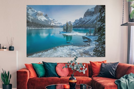 Tableau Peinture Paysage - Neige - Hiver - Water - Berg - 150x100 cm - Décoration murale