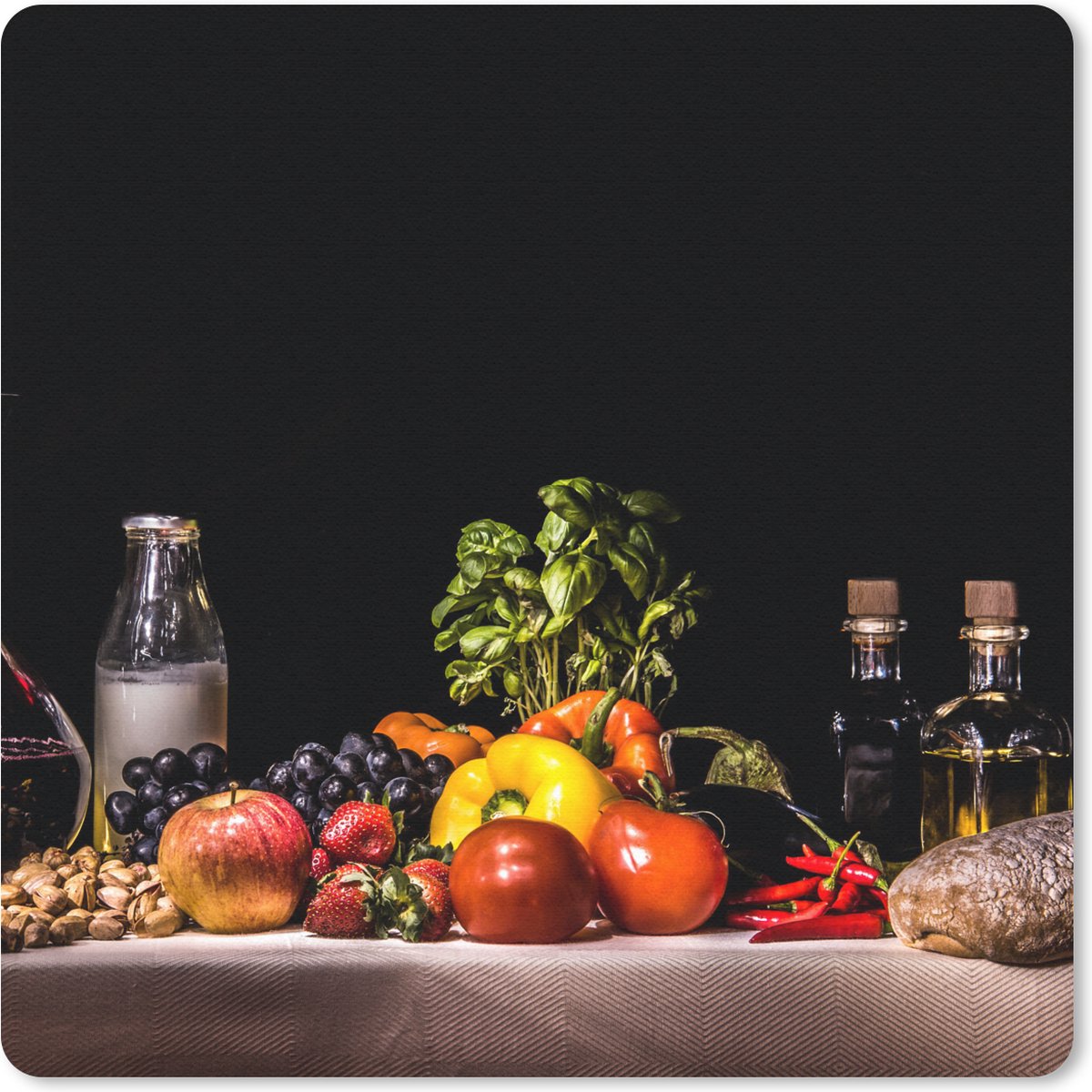 Muismat 30x30 cm - Mousepad Stilleven - Eten - Drinken - Fruit - Zwart - Muismatten