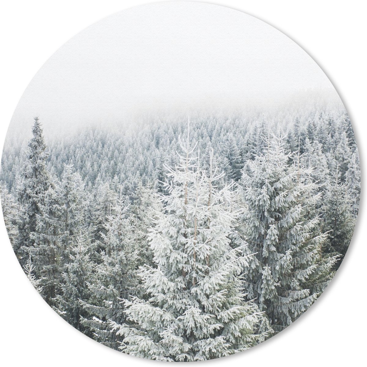 Muismat rond 50x50 cm - Mousepad Bos - Sneeuw - Winter - Seizoenen - Dennenboom - Ronde muismatten