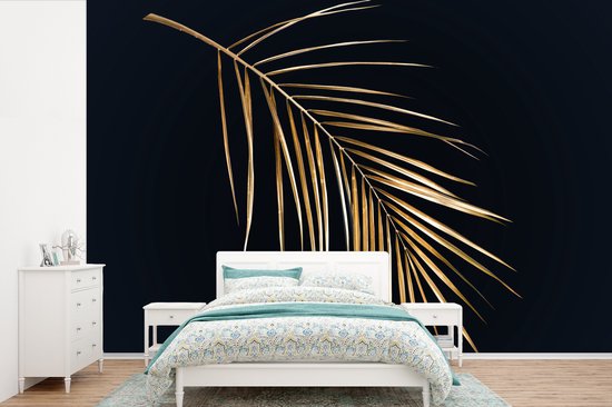 Behang - Fotobehang Planten - Goud - Zwart - Bladeren - Luxe - Breedte 360 cm x hoogte 240 cm
