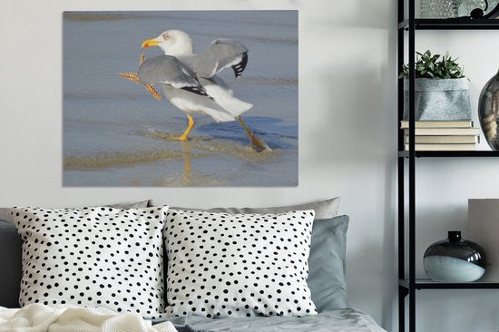Une image d'un goéland argenté attrapant une étoile de mer Toile 80x60 cm - Tirage photo sur toile (Décoration murale salon / chambre)