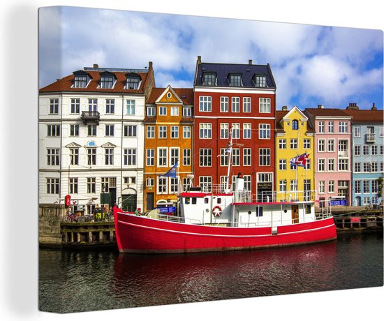 Canvas Schilderij Kleurrijke Scandinavische huizen - 90x60 cm - Wanddecoratie