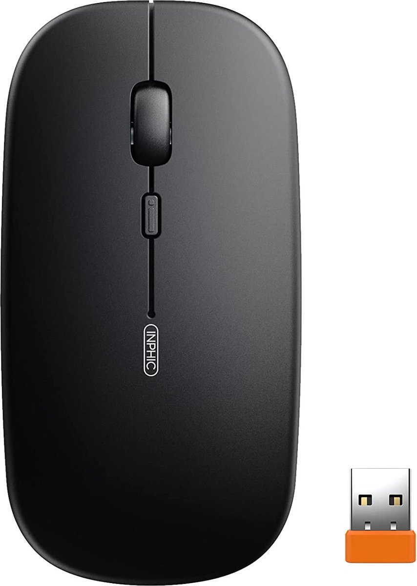 Wireless Mouse,Inphic Slim Rechargeable Mouse Silent Click 2.4G Wireless Mice 1600DPI Mini Optical Portable Travel Cordless Mouse with USB Receiver for PC Laptop Computer Mac MacBook (Classic Black)