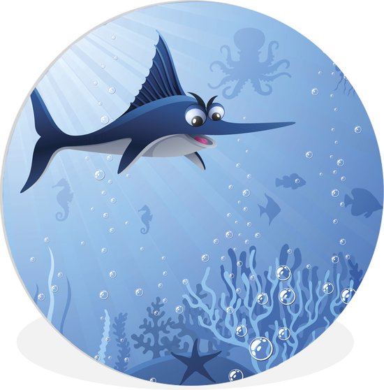 Une illustration d'un espadon dans l'assiette en plastique cercle mur de la mer ⌀ 30 cm - impression photo sur cercle mural / cercle vivant (décoration murale)