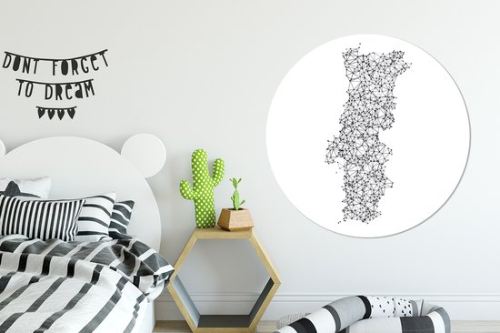 WallCircle - Wandcirkel ⌀ 140 - Zwart-wit illustratie van Portugal - Ronde schilderijen woonkamer - Wandbord rond - Muurdecoratie cirkel - Kamer decoratie binnen - Wanddecoratie muurcirkel - Woonaccessoires