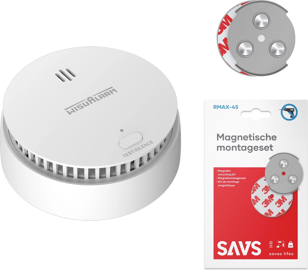WisuAlarm SA20-A Rookmelder met magneet montage - 10 jaar batterij - Kan in de buurt van keuken en badkamer - Voldoet aan Europese norm - Brandalarm zonder boren