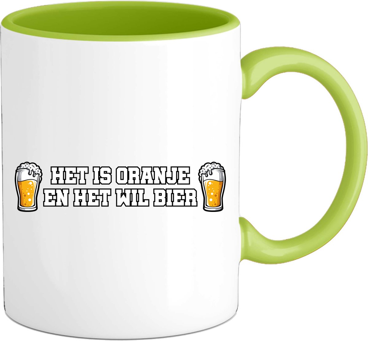 Het is oranje en wil bier! - Oranje elftal WK / EK voetbal kampioenschap - feest kleding - Mok - Appel Groen